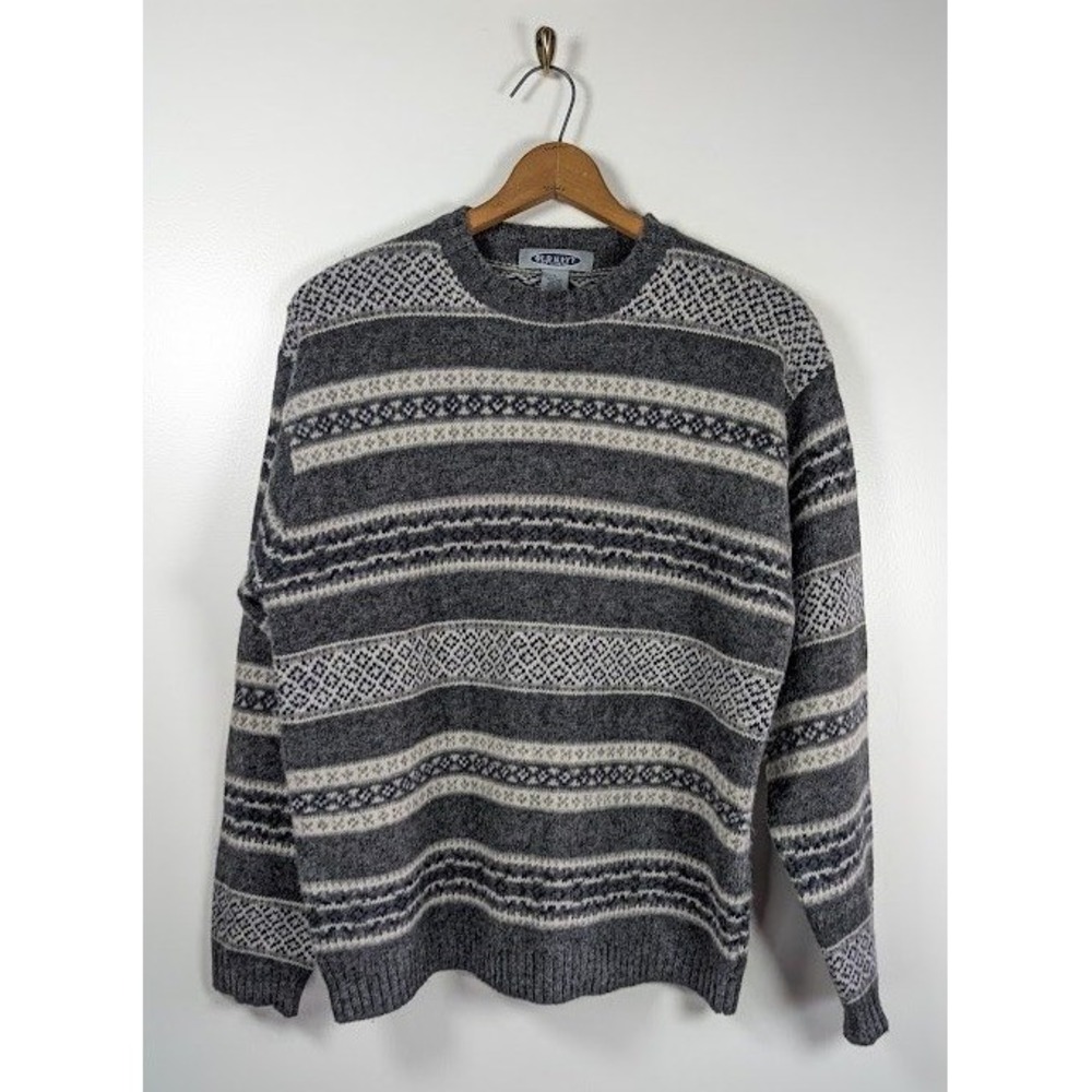 Vintage 90s Old Navy Fair Isle 100% Wool Crewneck Sweater Mens Large Nordic Cozy